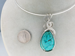 Fabulous Turquoise Gemstone in teardrop shape- hand sculpted in sterling silver .925 argentium anti-tarnish silver