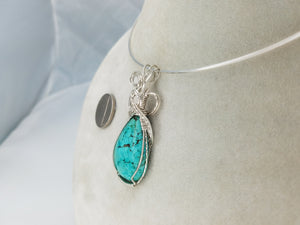 Fabulous Turquoise Gemstone in teardrop shape- hand sculpted in sterling silver .925 argentium anti-tarnish silver