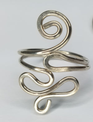 Sterling Silver Wire Sculpted Twisty Spiral Ring - Adjustable sizing