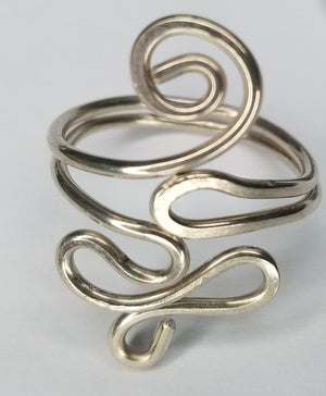 Sterling Silver Wire Sculpted Twisty Spiral Ring - Adjustable sizing