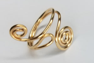 14 kt Gold Filled Wire Sculpted Spiral Ring - Adjustable sizing