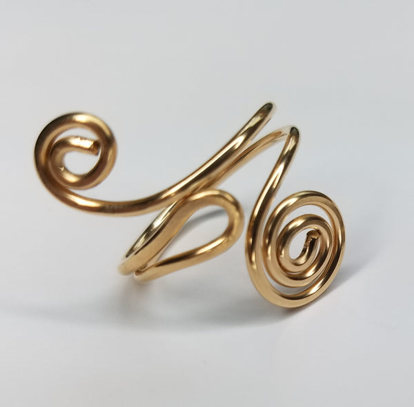 14 kt Gold Filled Wire Sculpted Spiral Ring - Adjustable sizing