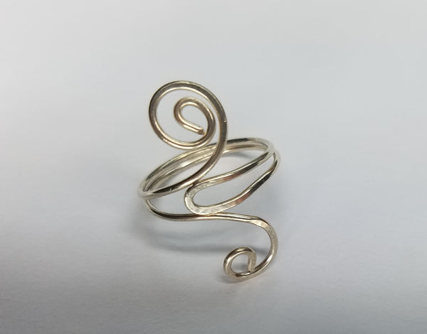 Sterling Silver Wire Sculpted Double Spiral Ring - Adjustable sizing