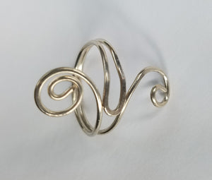 Sterling Silver Wire Sculpted Double Spiral Ring - Adjustable sizing