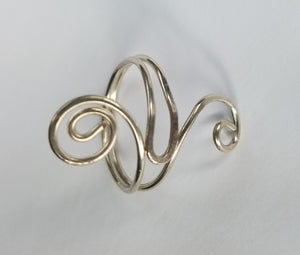 Sterling Silver Wire Sculpted Double Spiral Ring - Adjustable sizing