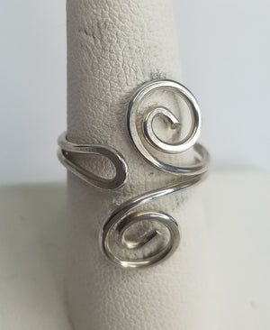 Sterling Silver Wire Sculpted Spiral Ring - Adjustable sizing
