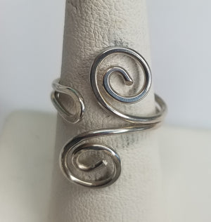 Sterling Silver Wire Sculpted Spiral Ring - Adjustable sizing