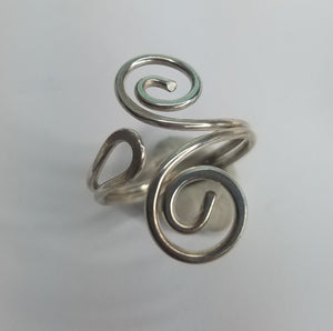 Sterling Silver Wire Sculpted Spiral Ring - Adjustable sizing