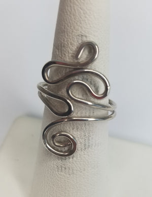 Sterling Silver Wire Sculpted Twisty Spiral Ring - Adjustable sizing