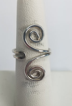 Sterling Silver Wire Sculpted Double Spiral Ring - Adjustable sizing