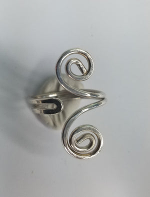 Sterling Silver Wire Sculpted Double Spiral Ring - Adjustable sizing