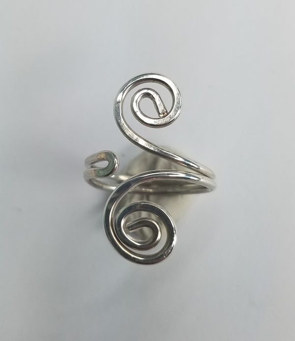 Sterling Silver Wire Sculpted Double Spiral Ring - Adjustable sizing