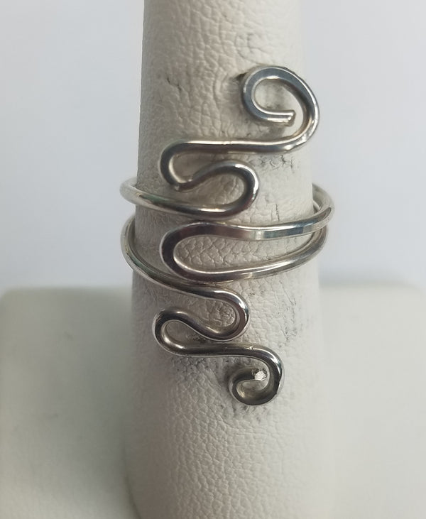 Sterling Silver Wire Sculpted Twisty Ring - Adjustable sizing