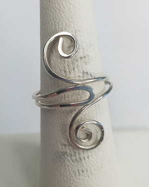 Sterling Silver Wire Sculpted Double Spiral Ring - Adjustable sizing