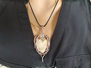 Natural fossil Coral gemstone Pendant in Pure Copper