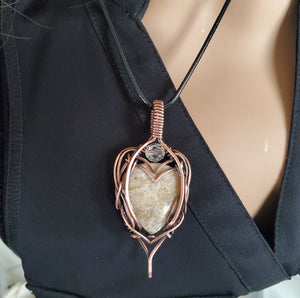 Natural fossil Coral gemstone Pendant in Pure Copper