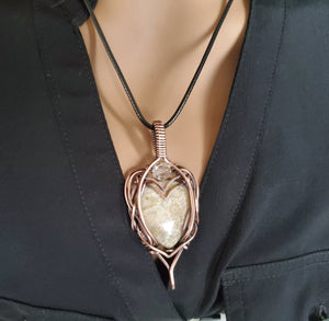 Natural fossil Coral gemstone Pendant in Pure Copper