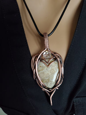 Natural fossil Coral gemstone Pendant in Pure Copper