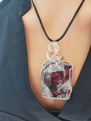 Eudialyte Gemstone Pendant sculpted in Argentium Silver