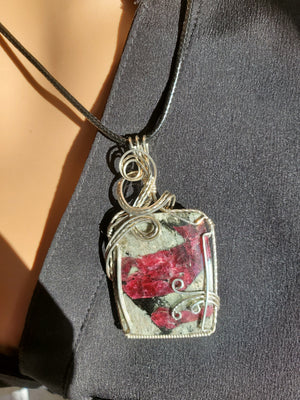 Eudialyte Gemstone Pendant sculpted in Argentium Silver