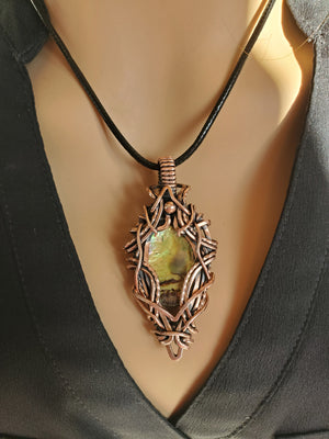 Colorful Shell Pendant Sculpted in Pure Copper Wire