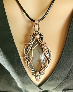 Maury Mountain Agate Pendant Artistically Sculpted in Pure Copper Wire