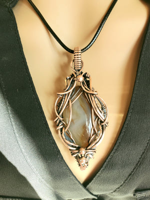 Maury Mountain Agate Pendant Artistically Sculpted in Pure Copper Wire