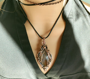 Maury Mountain Agate Pendant Artistically Sculpted in Pure Copper Wire