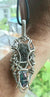 Genuine Czech Moldavite & Aqua Aura Crystal Pendant Hand Scuplted in Argentium Silver Wire