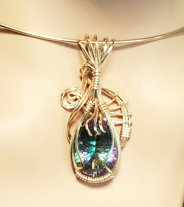 Magnificent Sparkly Faceted Mystic Topaz Pendant