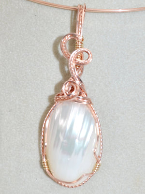 Osemna Pearl Pendant Hand Sculpted in 14kt  Rose Gold-filled wire