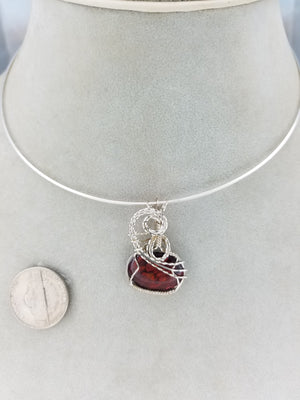 Red Paua Shell Hand sculpted in Argentium Anti tarnish .925 Sterling Silver wire