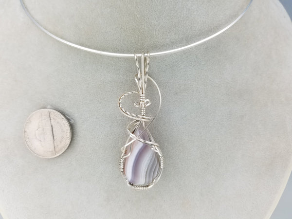 Purple Lace Agate Gemstone Hand-sculpted in Argentium (anti-tarnish) .925 Sterling Silver Wire