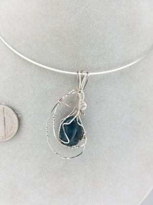 Blue Moss Agate Pendant Hand-sculpted in Argentium (anti-tarnish) .925 Sterling Silver Wire