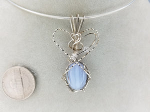 Blue Lace Agate Pendant Hand-sculpted in Argentium (anti-tarnish) .925 Sterling Silver Wire