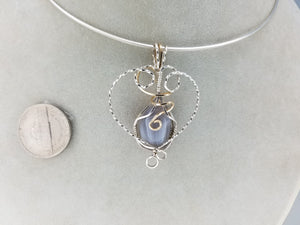Lace Agate Gemstone in 14kt gold filled and Sterling Silver Argentium .925 wire- Heart Shaped Pendant
