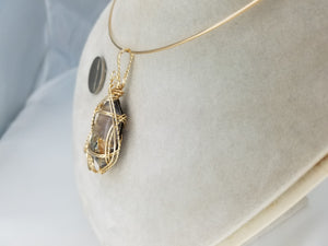 Terlingua Agate Gemstone Pendant Hand-sculpted in 14k Yellow Gold Filled Wire