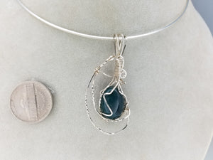 Blue Moss Agate Pendant Hand-sculpted in Argentium (anti-tarnish) .925 Sterling Silver Wire