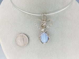 Blue Lace Agate Pendant Hand-sculpted in Argentium (anti-tarnish) .925 Sterling Silver Wire