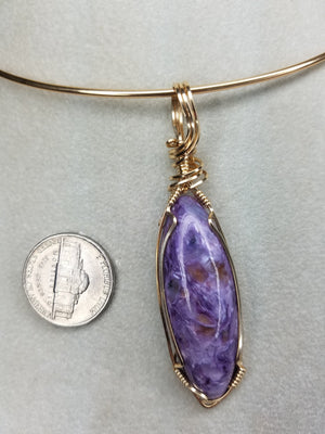 Amazing Charoite Gem Hand-Sculpted in 14kt Gold-filled wire