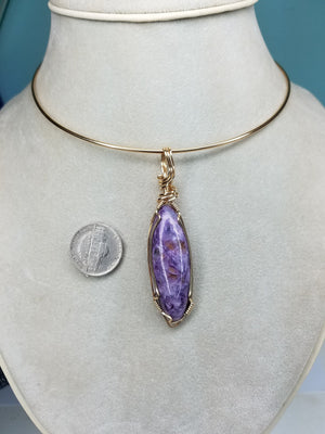 Amazing Charoite Gem Hand-Sculpted in 14kt Gold-filled wire