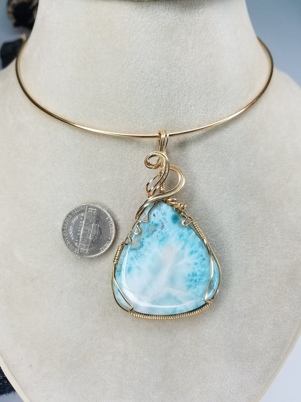 Large Natural Dominican Larimar Pendant