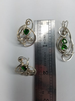 Chrome Diopside Jewelry Set- Pendant and matching Earrings Hand-sculpted in Argentium Sterling (tarnish resistant) Silver Wire