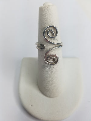 Sterling Silver Wire Sculpted Double Spiral Ring - Adjustable sizing