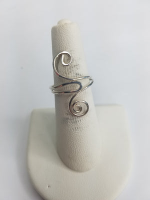 Sterling Silver Wire Sculpted Double Spiral Ring - Adjustable sizing
