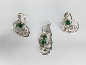 Chrome Diopside Jewelry Set- Pendant and matching Earrings Hand-sculpted in Argentium Sterling (tarnish resistant) Silver Wire