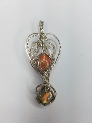 SunStone and Labradorite Gems Hand Sculpted together in Argentium Silver (tarnish resistant) Wire