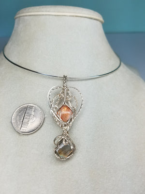 SunStone and Labradorite Gems Hand Sculpted together in Argentium Silver (tarnish resistant) Wire