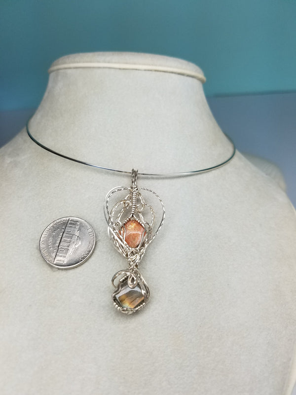 SunStone and Labradorite Gems Hand Sculpted together in Argentium Silver (tarnish resistant) Wire