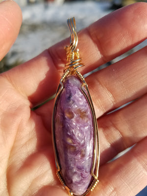 Amazing Charoite Gem Hand-Sculpted in 14kt Gold-filled wire